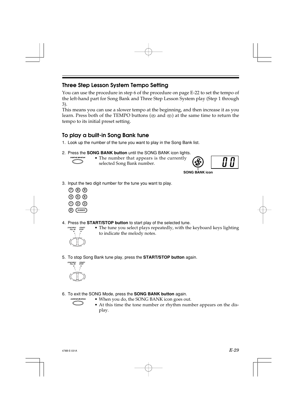 Three step lesson system tempo setting | Casio LK-40 User Manual | Page 31 / 59