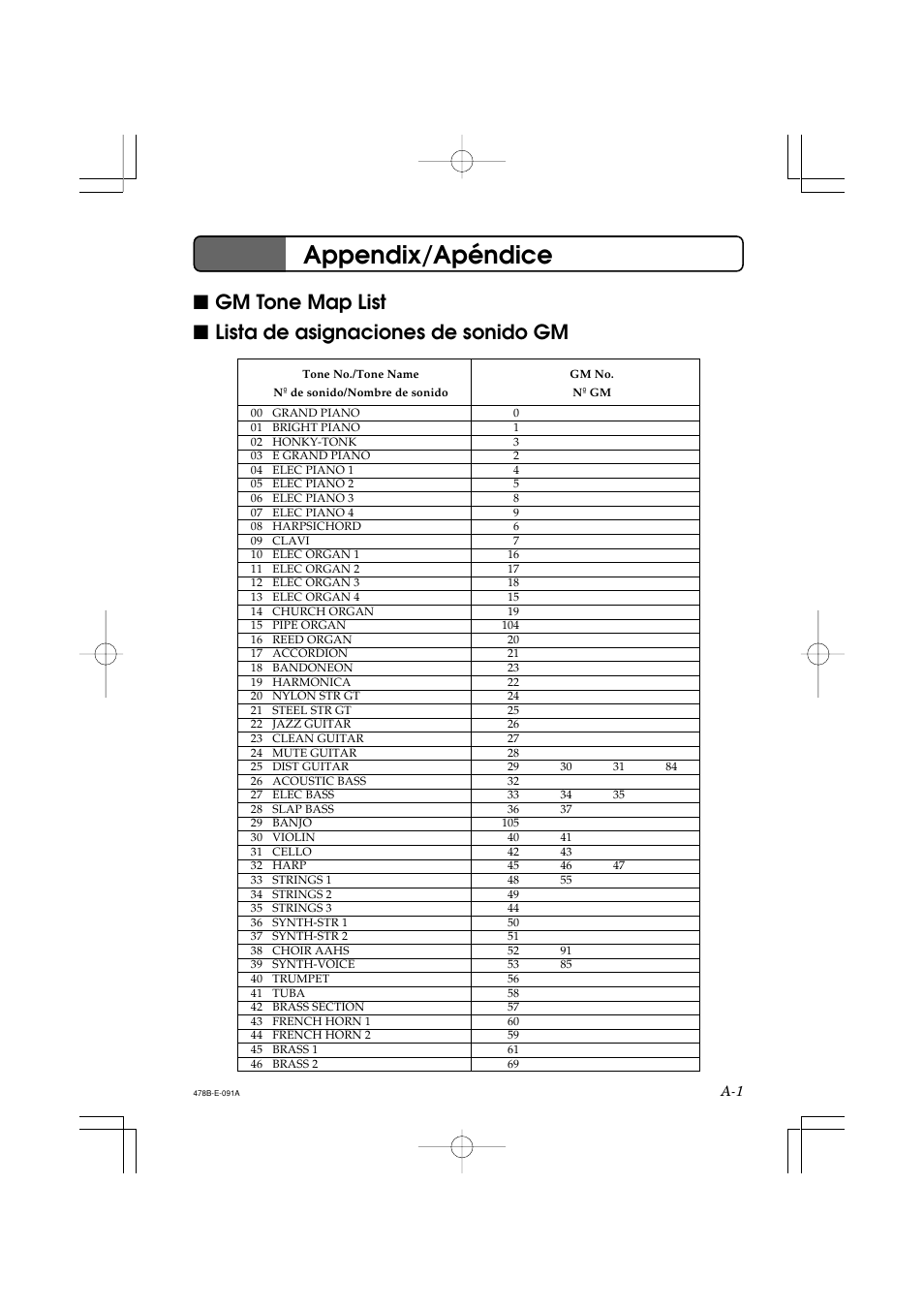 Appendix/apéndice | Casio LK-40 User Manual | Page 46 / 59