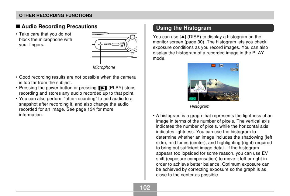 Using the histogram | Casio EX-Z500 User Manual | Page 102 / 227