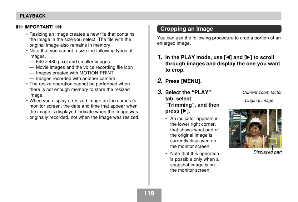 Cropping an image | Casio EX-Z500 User Manual | Page 119 / 227