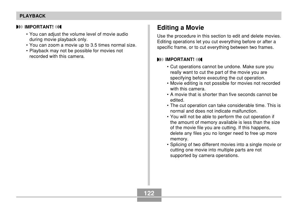 Editing a movie | Casio EX-Z500 User Manual | Page 122 / 227