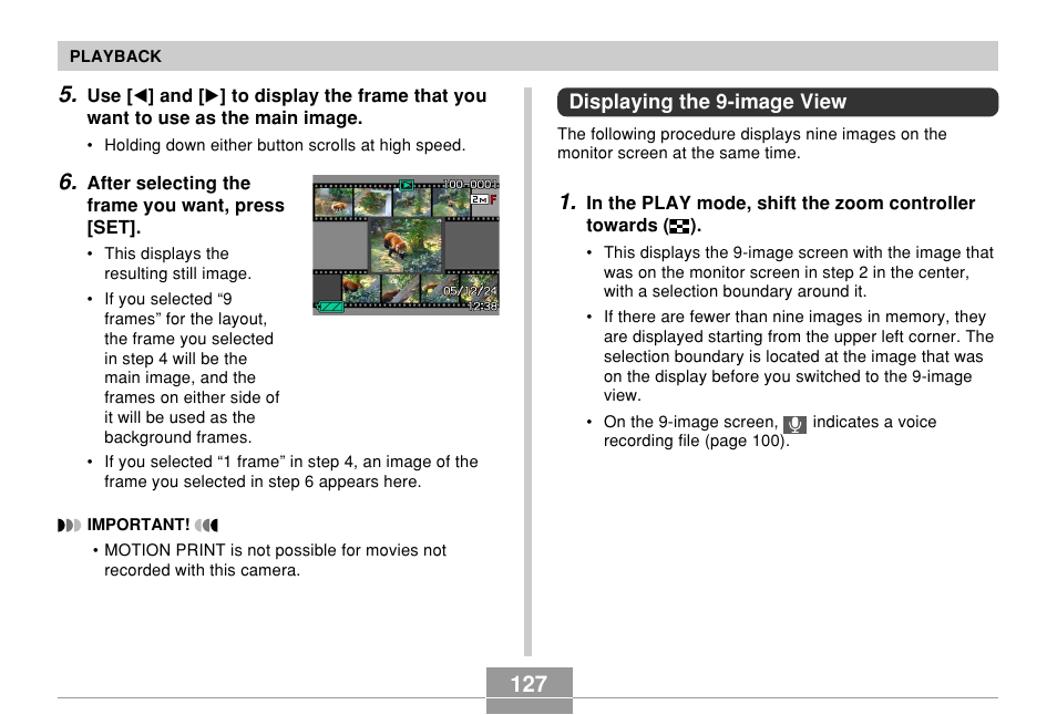 Displaying the 9-image view | Casio EX-Z500 User Manual | Page 127 / 227