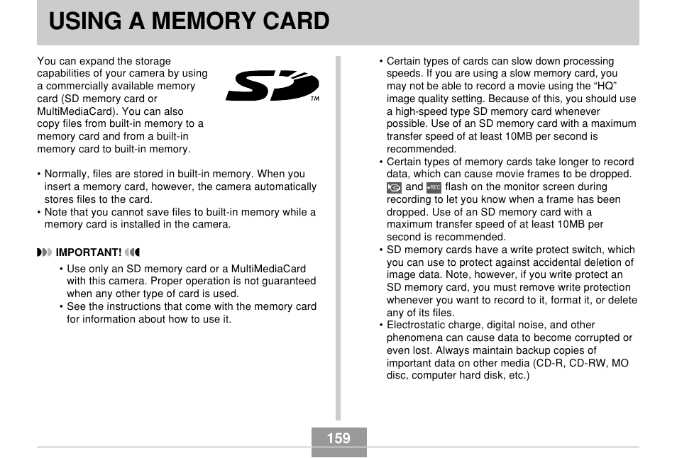 Using a memory card | Casio EX-Z500 User Manual | Page 159 / 227