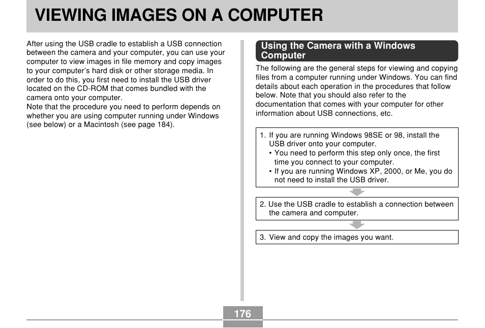 Viewing images on a computer, Using the camera with a windows computer | Casio EX-Z500 User Manual | Page 176 / 227