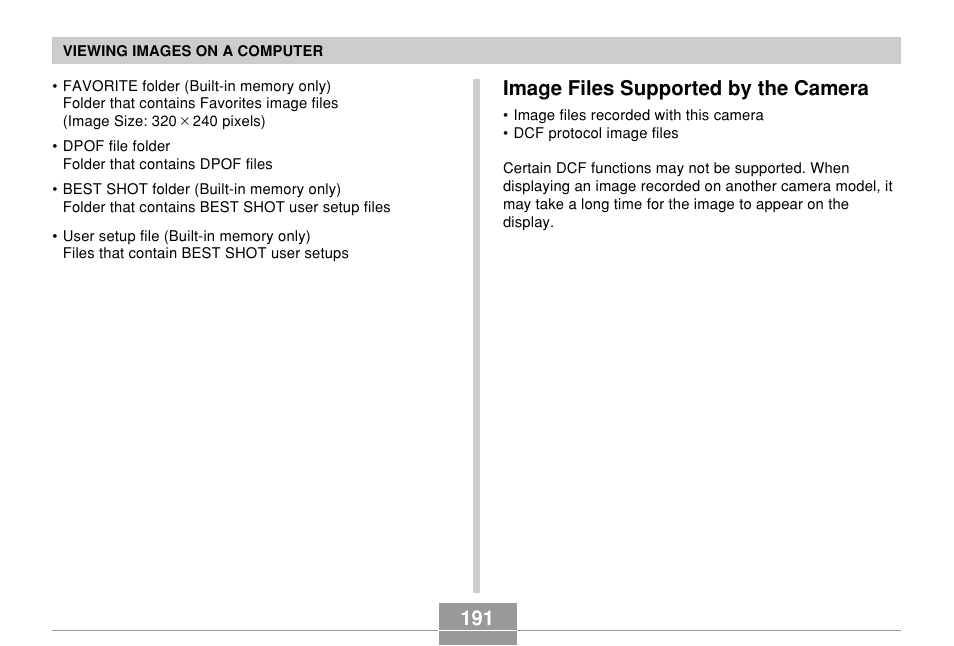 Image files supported by the camera | Casio EX-Z500 User Manual | Page 191 / 227