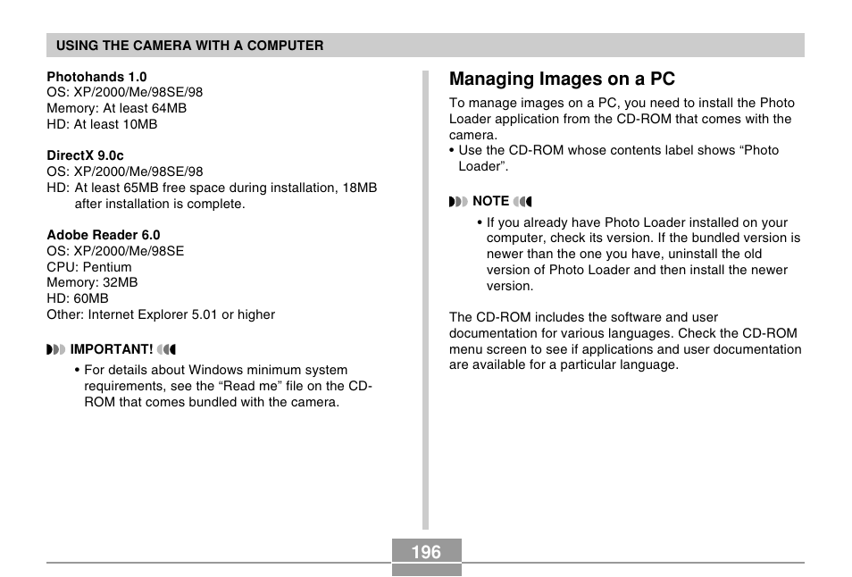 Managing images on a pc | Casio EX-Z500 User Manual | Page 196 / 227