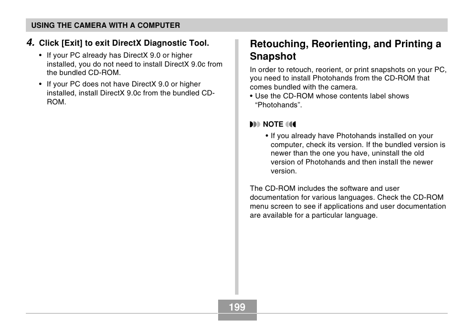 Retouching, reorienting, and printing a snapshot | Casio EX-Z500 User Manual | Page 199 / 227