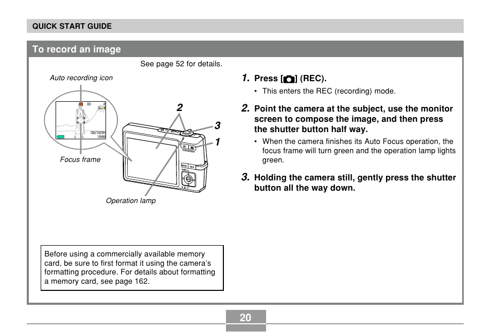 To record an image | Casio EX-Z500 User Manual | Page 20 / 227