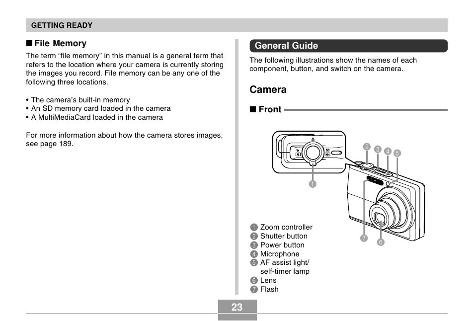 General guide, Camera | Casio EX-Z500 User Manual | Page 23 / 227