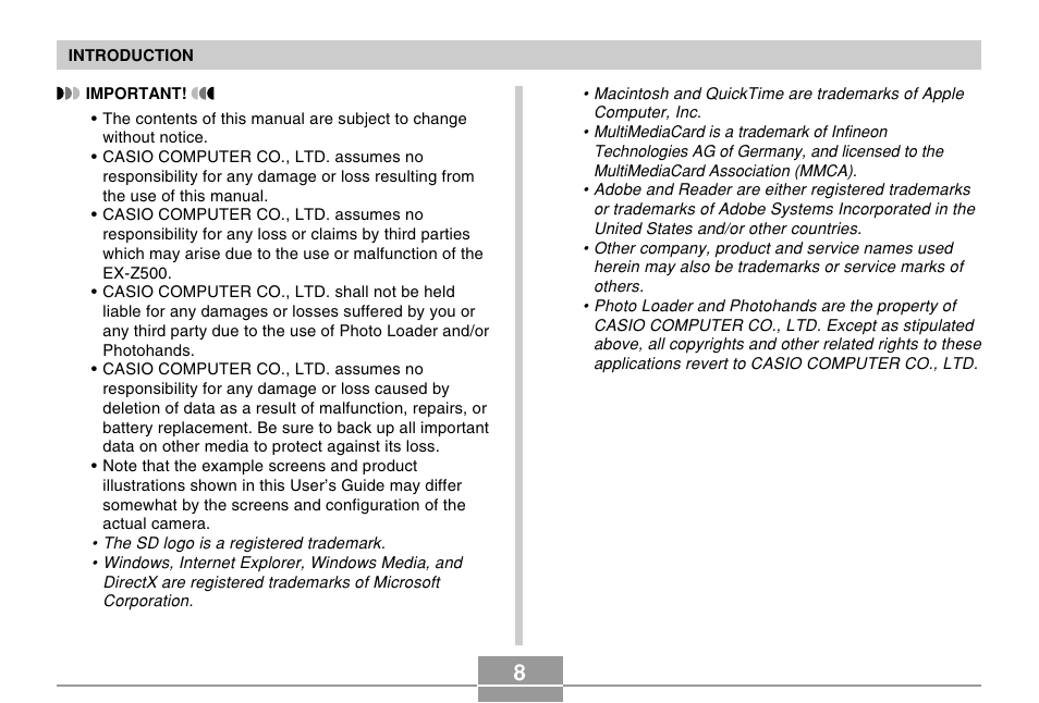 Casio EX-Z500 User Manual | Page 8 / 227