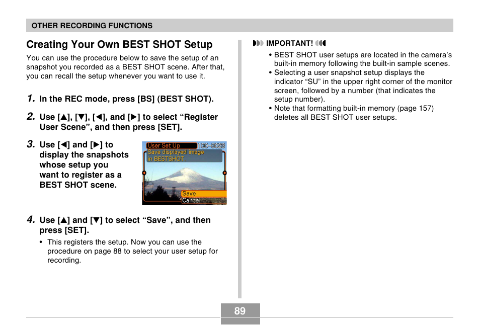 Creating your own best shot setup | Casio EX-Z500 User Manual | Page 89 / 227