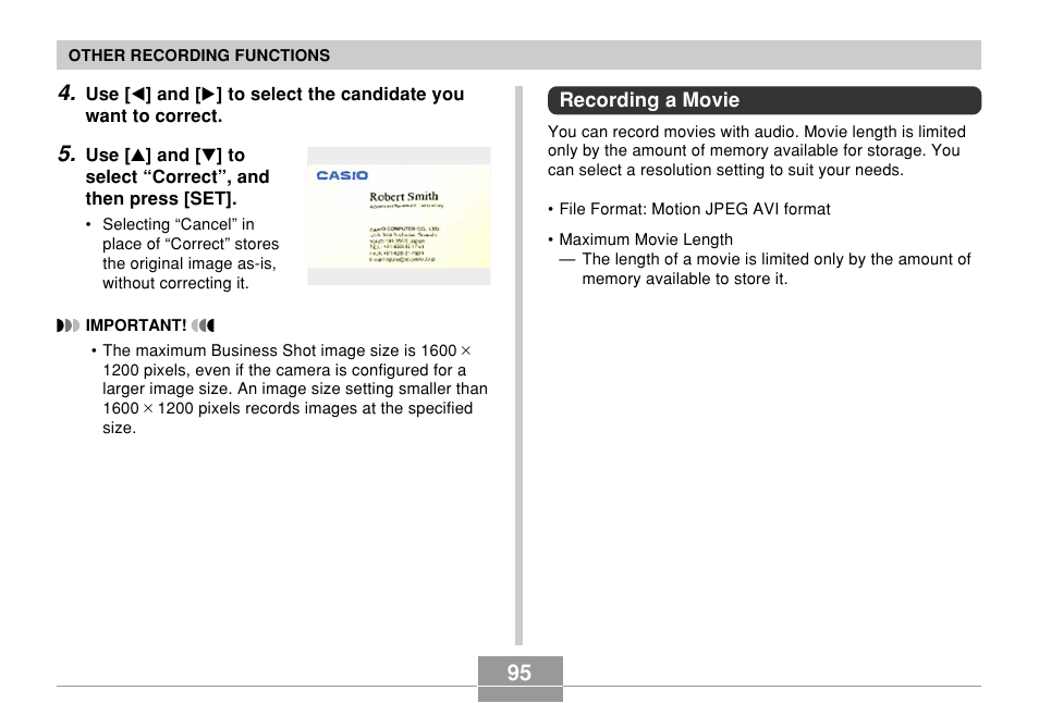 Recording a movie | Casio EX-Z500 User Manual | Page 95 / 227