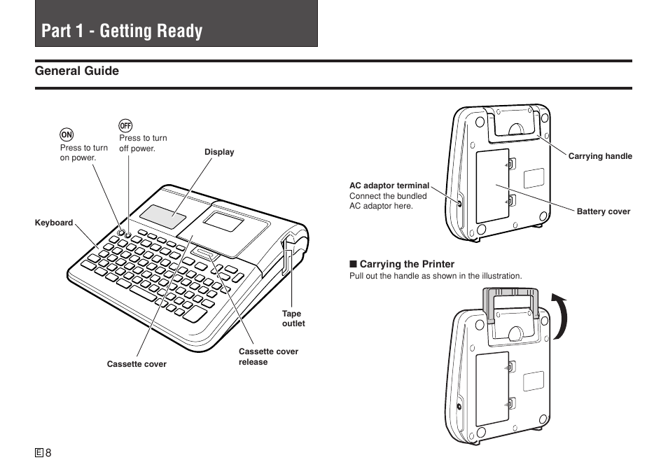 Part 1 - getting ready, General guide | Casio KL-7400 User Manual | Page 11 / 68