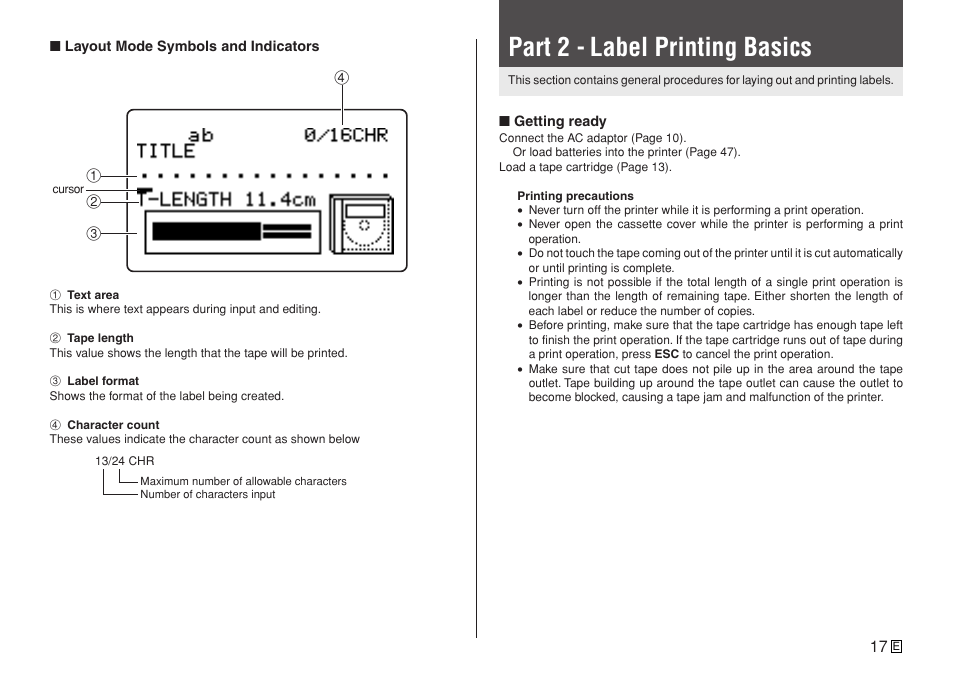 Part 2 - label printing basics | Casio KL-7400 User Manual | Page 20 / 68
