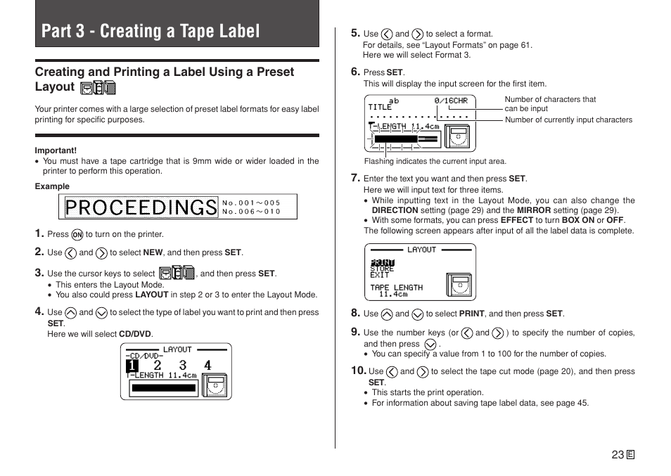 Part 3 - creating a tape label | Casio KL-7400 User Manual | Page 26 / 68