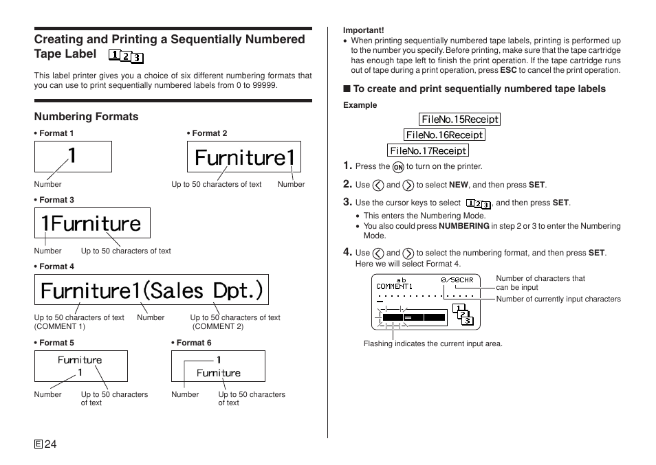 Numbering formats | Casio KL-7400 User Manual | Page 27 / 68