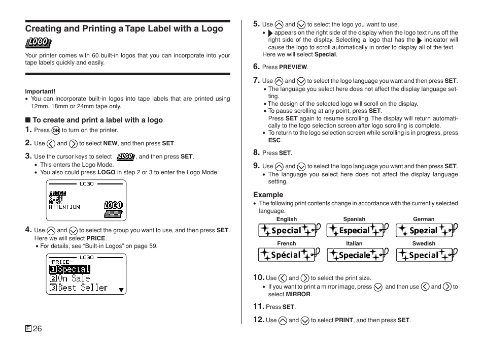 Creating and printing a tape label with a logo | Casio KL-7400 User Manual | Page 29 / 68