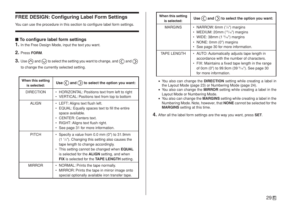 Free design: configuring label form settings | Casio KL-7400 User Manual | Page 32 / 68