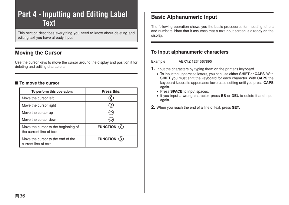 Part 4 - inputting and editing label text | Casio KL-7400 User Manual | Page 39 / 68