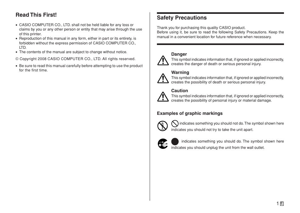 Read this first, Safety precautions | Casio KL-7400 User Manual | Page 4 / 68