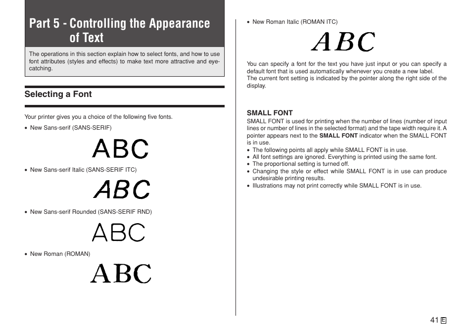Part 5 - controlling the appearance of text | Casio KL-7400 User Manual | Page 44 / 68