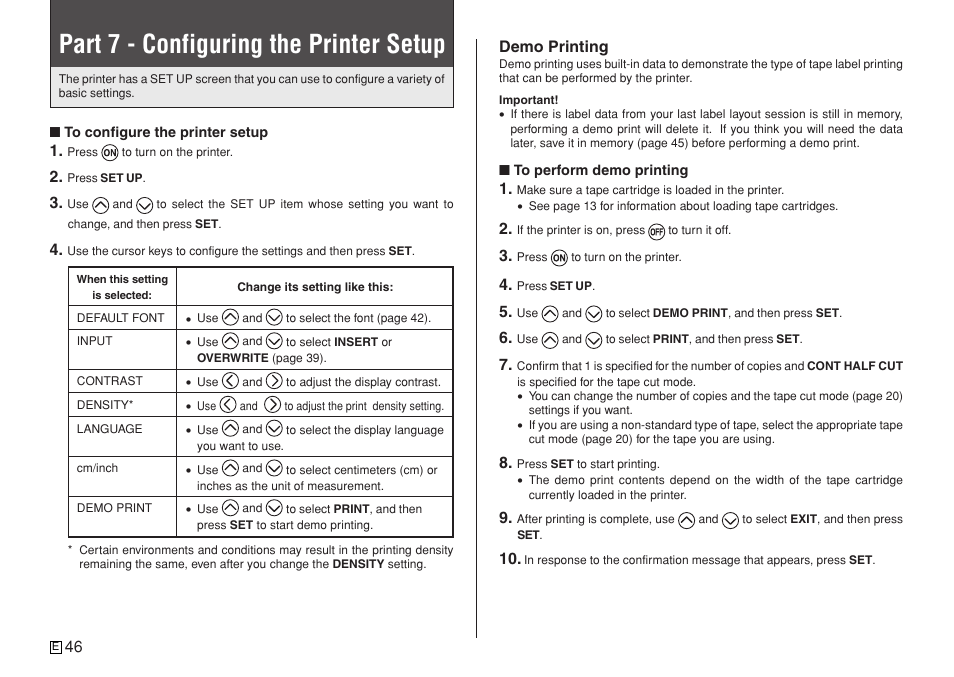 Part 7 - configuring the printer setup | Casio KL-7400 User Manual | Page 49 / 68