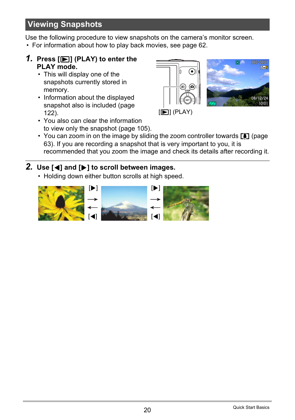 Viewing snapshots | Casio EXILIM EX-Z150 User Manual | Page 20 / 137