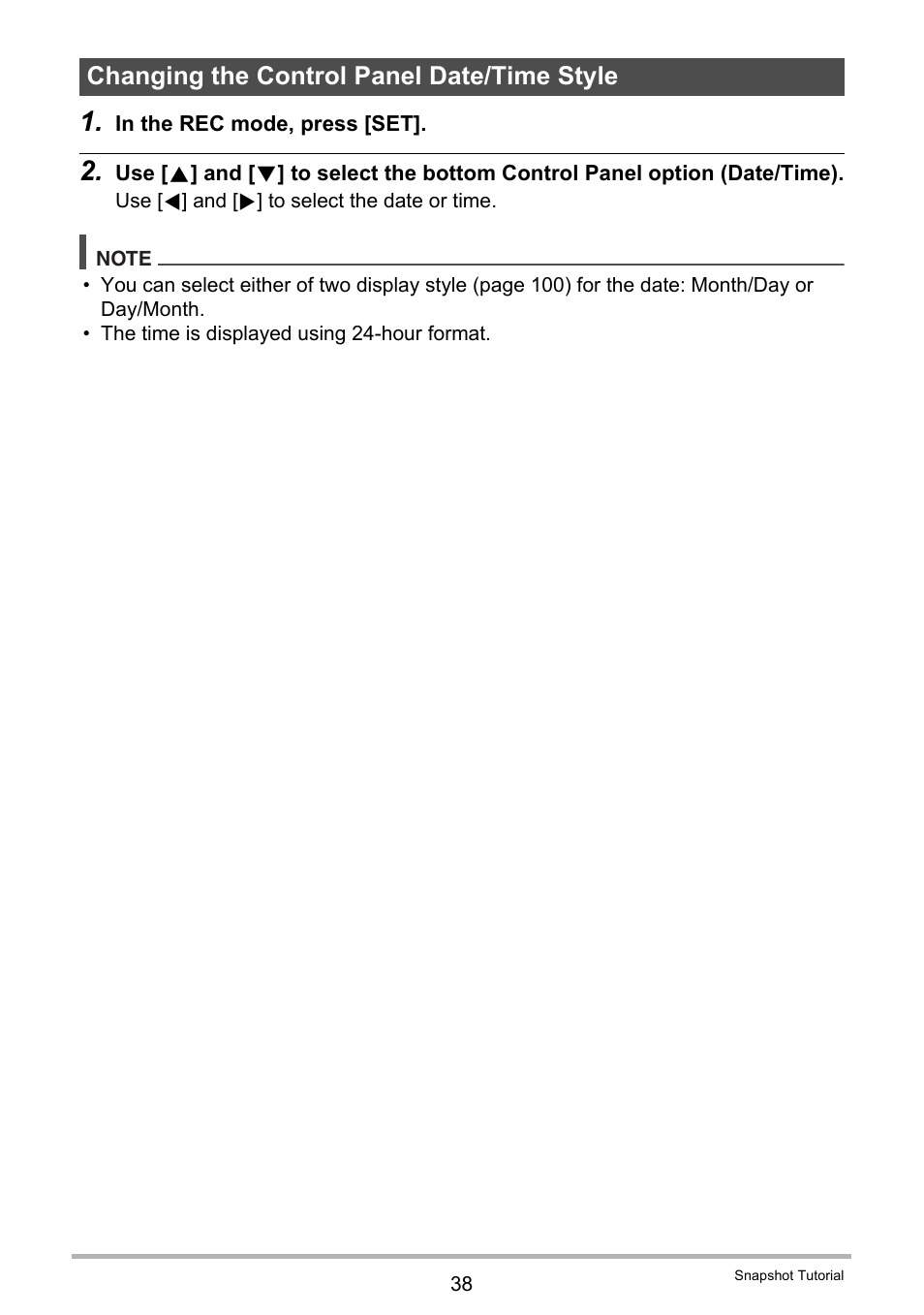 Changing the control panel date/time style | Casio EXILIM EX-Z150 User Manual | Page 38 / 137