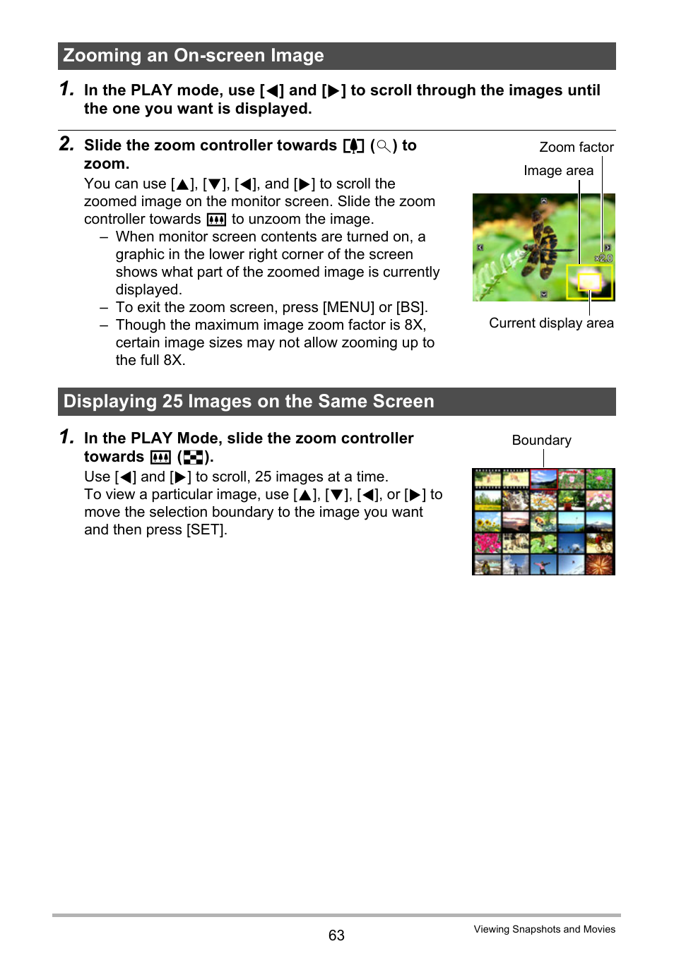 Zooming an on-screen image, Displaying 25 images on the same screen, 63). if you ar | Casio EXILIM EX-Z150 User Manual | Page 63 / 137