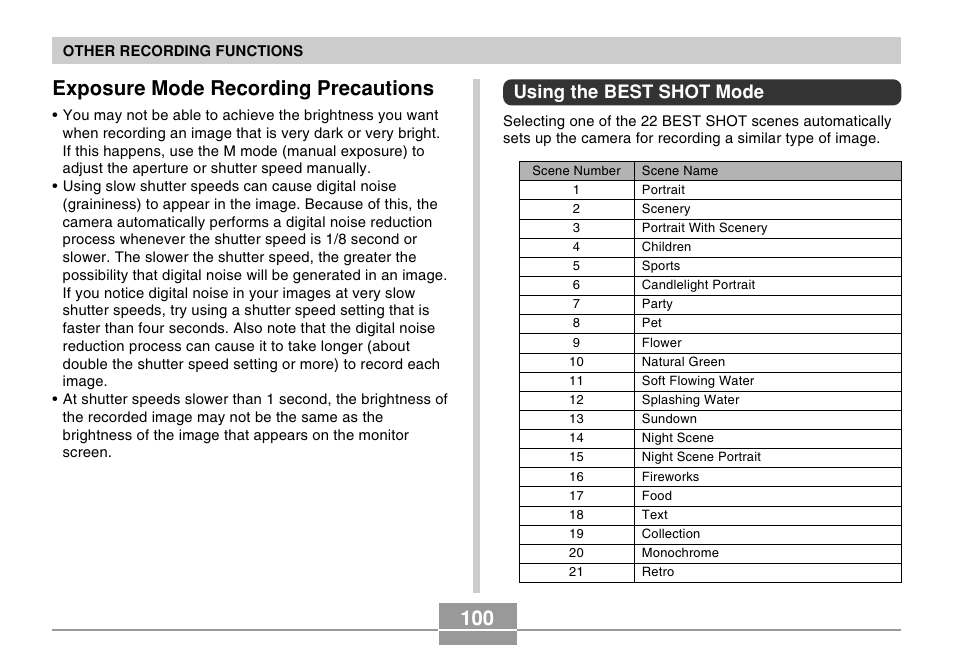 Exposure mode recording precautions, Using the best shot mode | Casio EX-P505 User Manual | Page 100 / 236