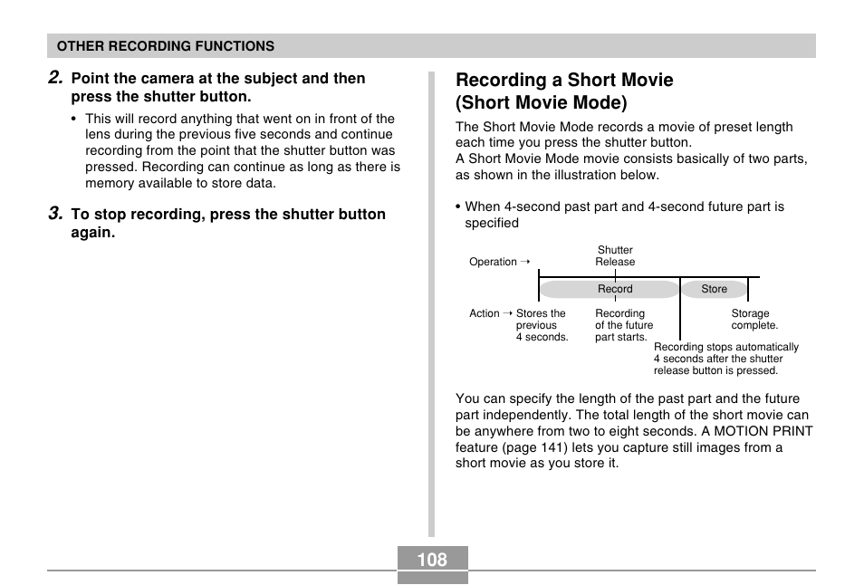 Recording a short movie (short movie mode) | Casio EX-P505 User Manual | Page 108 / 236