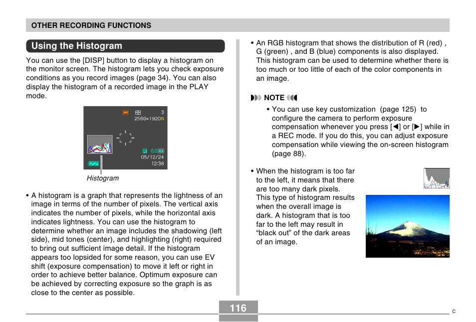 Using the histogram | Casio EX-P505 User Manual | Page 116 / 236