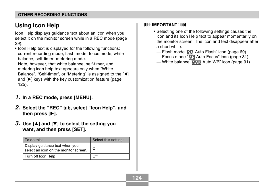 Using icon help | Casio EX-P505 User Manual | Page 124 / 236