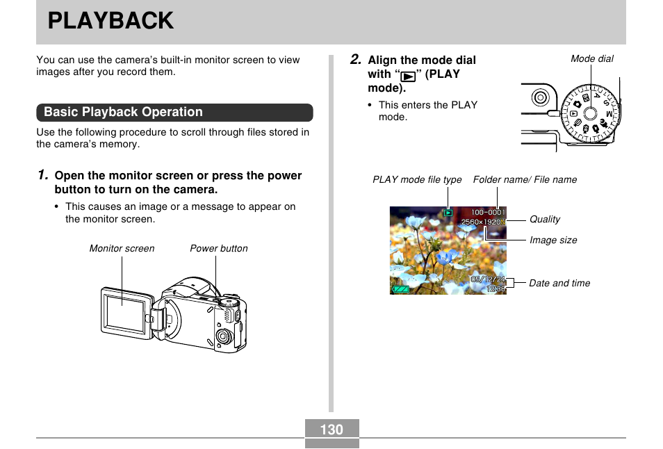 Playback, Basic playback operation | Casio EX-P505 User Manual | Page 130 / 236