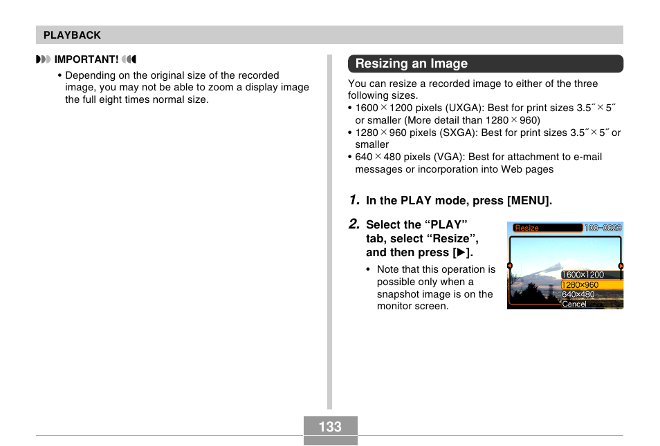 Resizing an image | Casio EX-P505 User Manual | Page 133 / 236