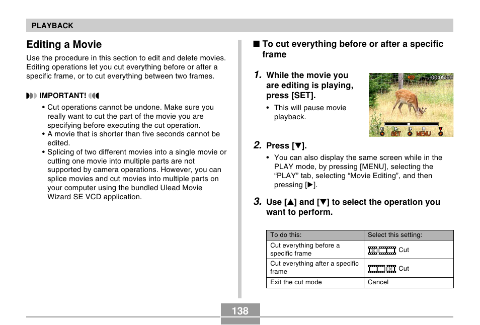 Editing a movie | Casio EX-P505 User Manual | Page 138 / 236