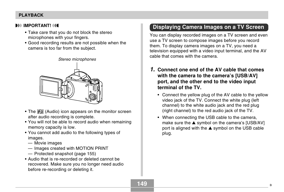 Displaying camera images on a tv screen | Casio EX-P505 User Manual | Page 149 / 236