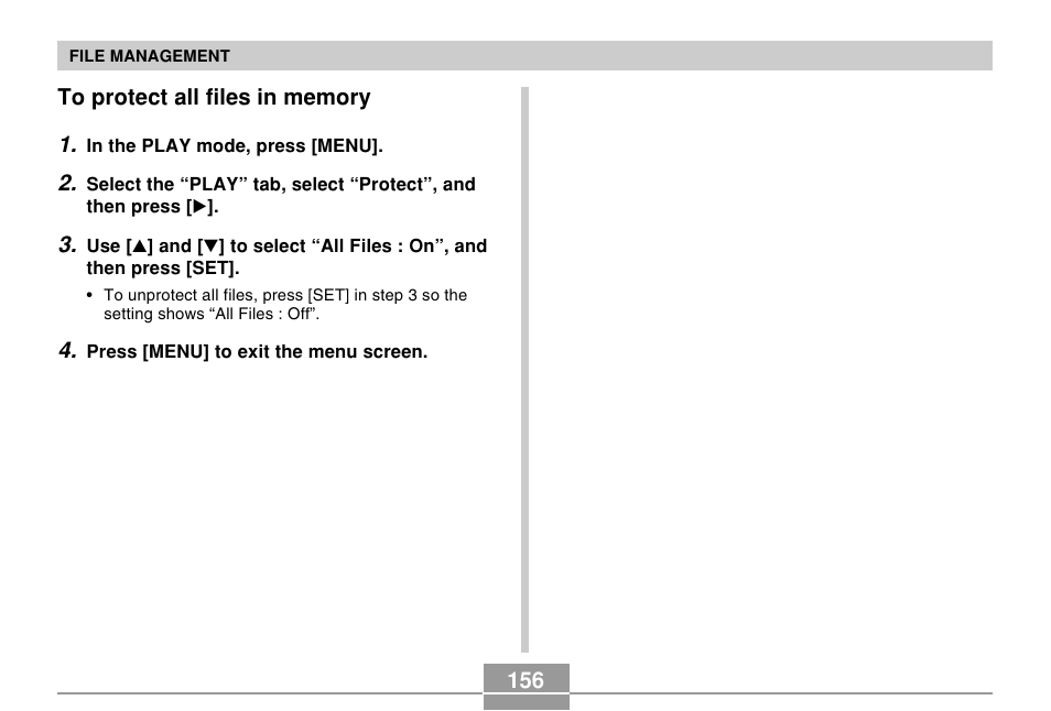 To protect all files in memory | Casio EX-P505 User Manual | Page 156 / 236