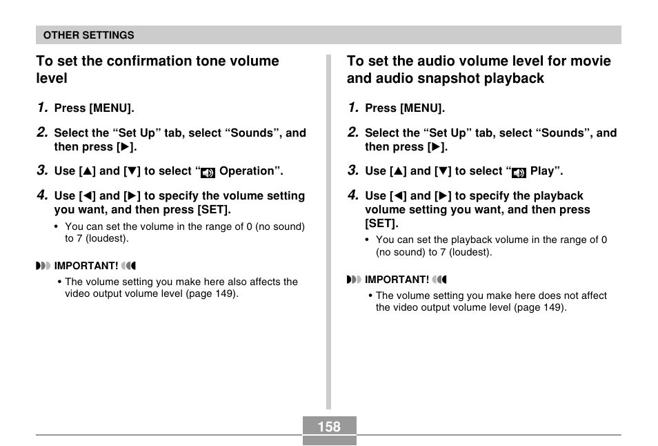 To set the confirmation tone volume level | Casio EX-P505 User Manual | Page 158 / 236