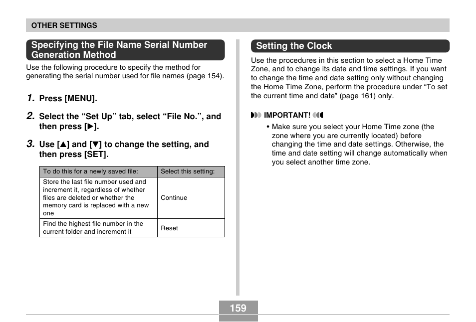 Setting the clock | Casio EX-P505 User Manual | Page 159 / 236