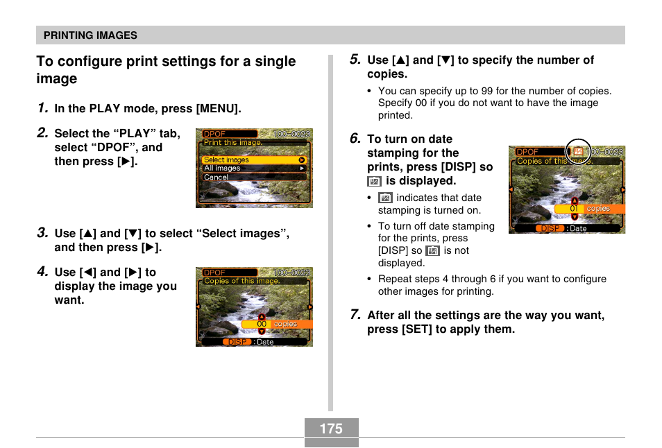 To configure print settings for a single image | Casio EX-P505 User Manual | Page 175 / 236