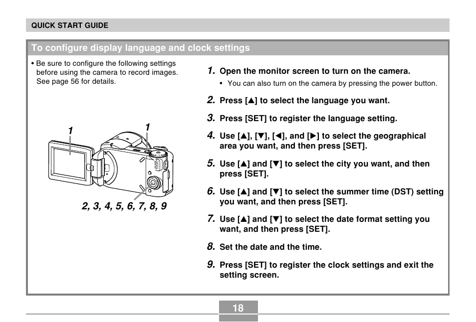 To configure display language and clock settings | Casio EX-P505 User Manual | Page 18 / 236