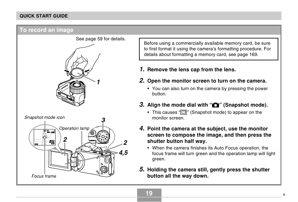 To record an image | Casio EX-P505 User Manual | Page 19 / 236
