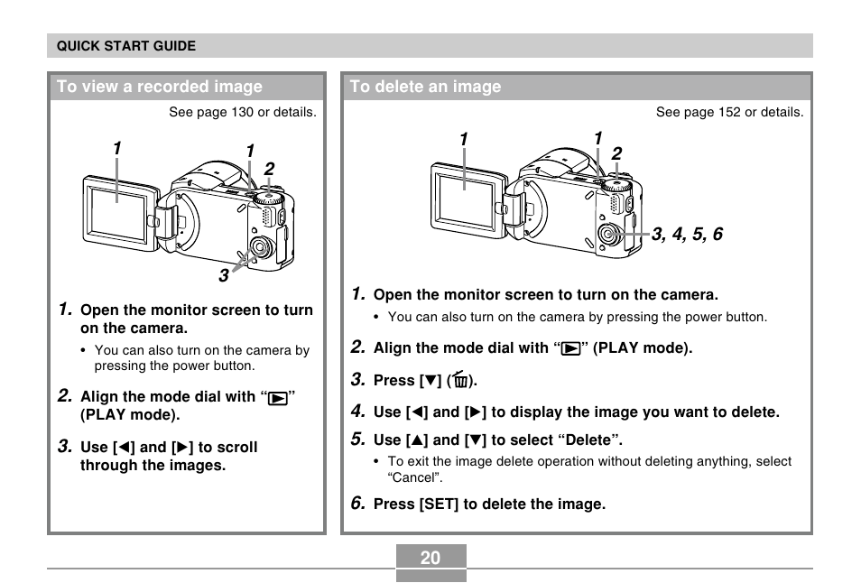 To view a recorded image, To delete an image | Casio EX-P505 User Manual | Page 20 / 236