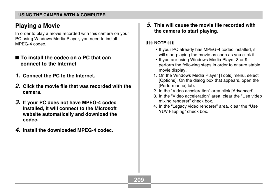 Playing a movie, 209 playing a movie | Casio EX-P505 User Manual | Page 209 / 236