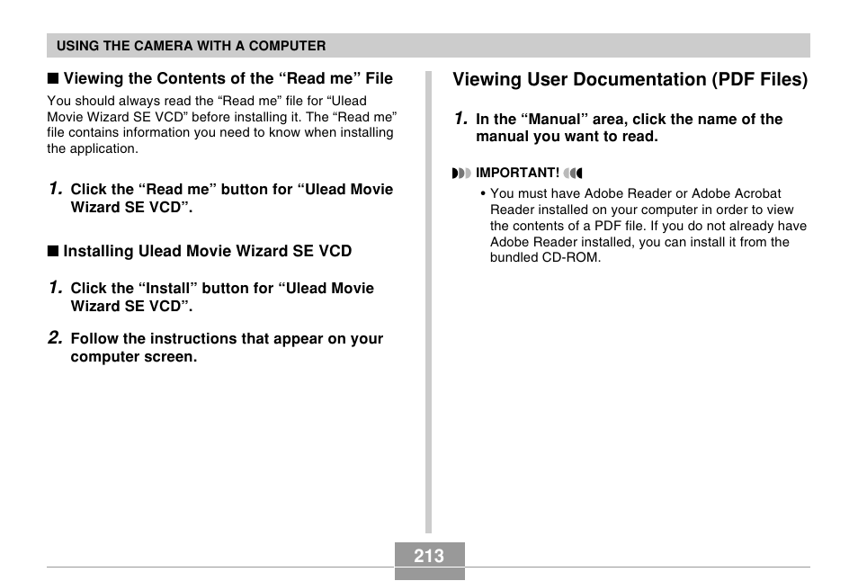 Viewing user documentation (pdf files) | Casio EX-P505 User Manual | Page 213 / 236