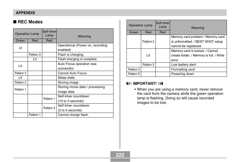 Rec modes | Casio EX-P505 User Manual | Page 222 / 236