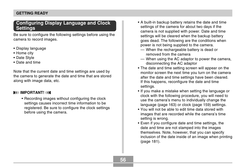 Configuring display language and clock settings | Casio EX-P505 User Manual | Page 56 / 236