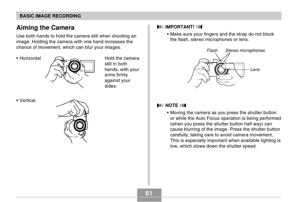 Aiming the camera | Casio EX-P505 User Manual | Page 61 / 236