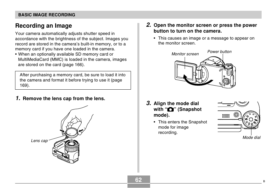 Recording an image | Casio EX-P505 User Manual | Page 62 / 236